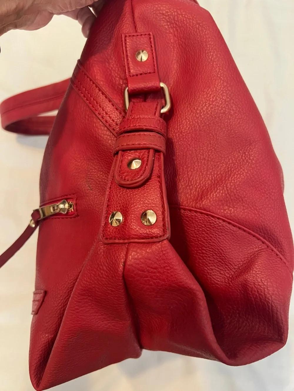 NWOT Red Faux Leather Tote Handbag lots of pockets great for travel